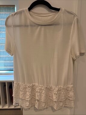 kate spade Broome Street White Short Sleeve Top with Lace Tiered Hem